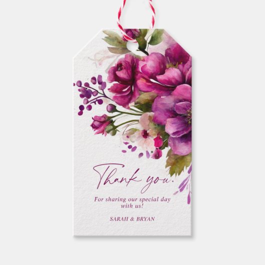 Elegant magenta roze Waterverf bruiloft Cadeaulabel (Voorkant)