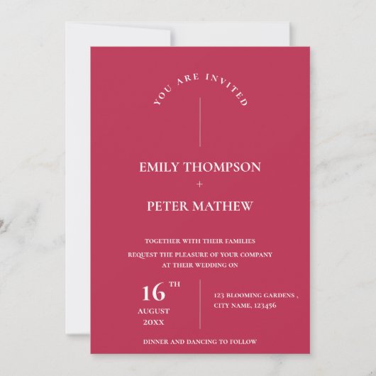 Elegant Magenta Typography Minimalist Wedding Kaart (Voorkant)