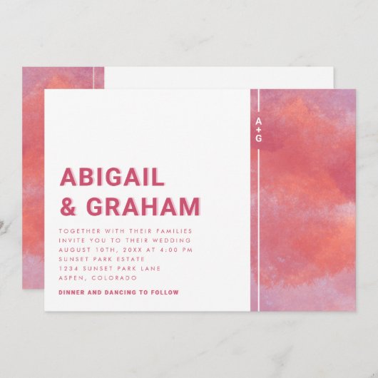 Elegant Magenta Wedding Uitnodiging (Voorkant / Achterkant)