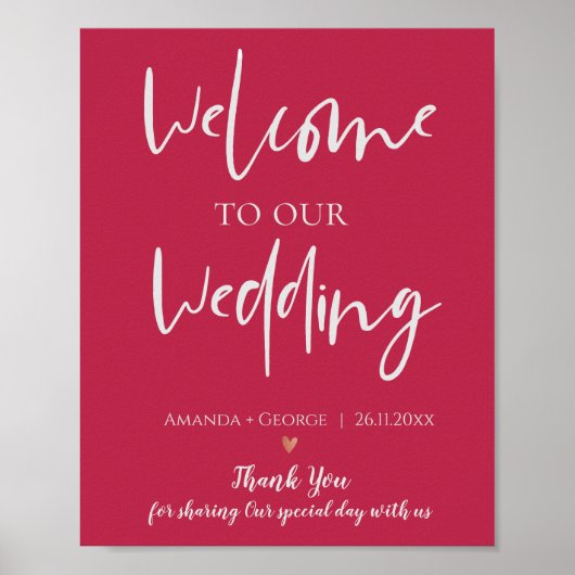 Elegant Magenta welkom in ons Poster voor bruiloft (Voorkant)