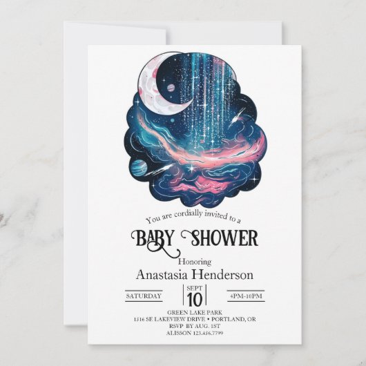 Elegant Magic Stars Baby shower Kaart (Voorkant)