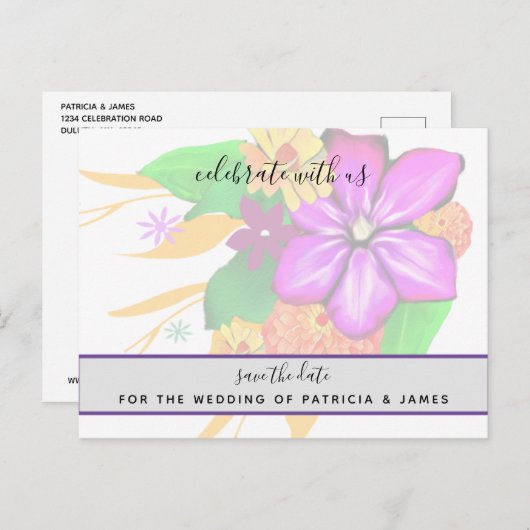 Elegant, Magisch, & Vette Floral sparen de Datum Briefkaart (Voorkant / Achterkant)