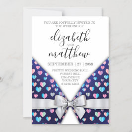 Elegant Magnet Invitation Bow and Heart Speckles Magnetische Uitnodiging