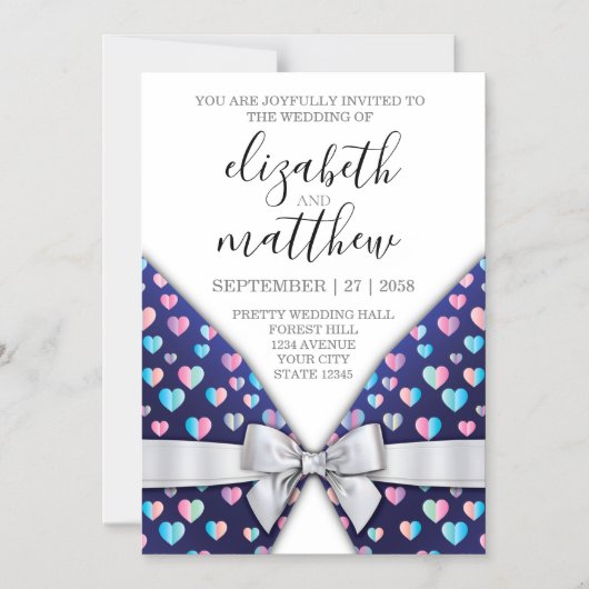 Elegant Magnet Invitation Bow and Heart Speckles Magnetische Uitnodiging (Voorkant)
