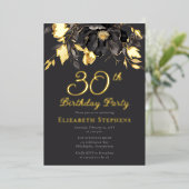 Elegant Magnolia Adult 30th Birthday Party Gold  Folie Uitnodiging (Staand Voorkant)