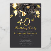 Elegant Magnolia Adult 40th Birthday Party Gold  Folie Uitnodiging (Voorkant)