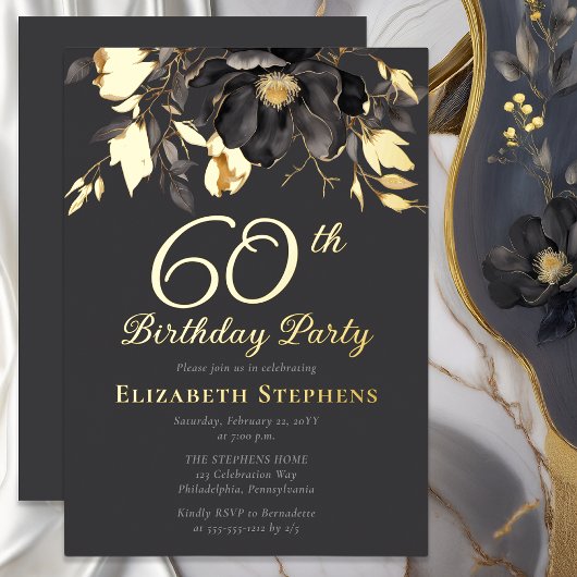 Elegant Magnolia Adult 60th Birthday Party Gold  Folie Uitnodiging