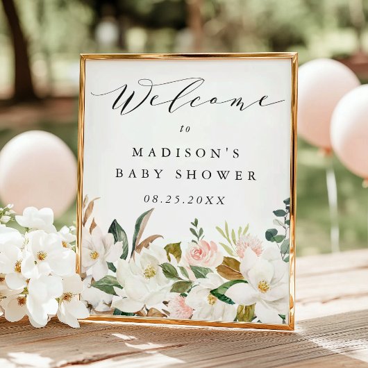 Elegant Magnolia Baby shower Welkomstbord Poster