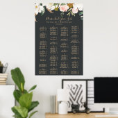 Elegant Magnolia Black Alfabetical Seat Chart Poster (Thuiskantoor)