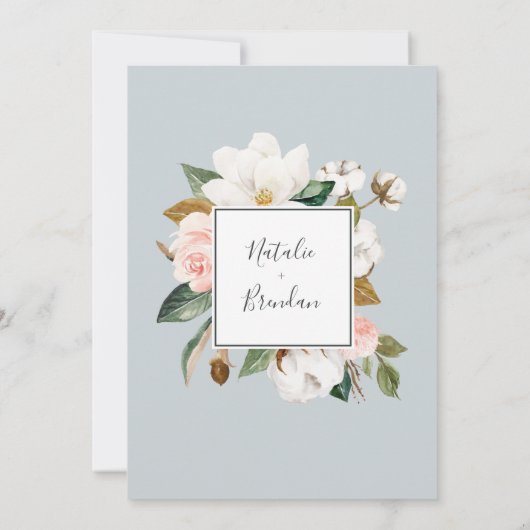 Elegant Magnolia Black and White Engagement Party Kaart (Achterkant)