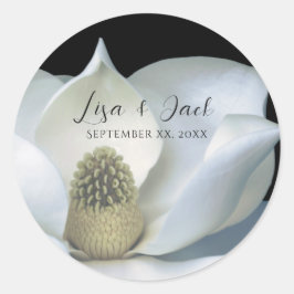 Elegant Magnolia Black and White Wedding Ronde Sticker