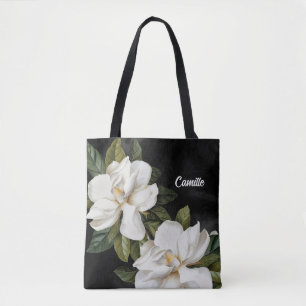Elegant Magnolia Black en White, gepersonaliseerd Tote Bag