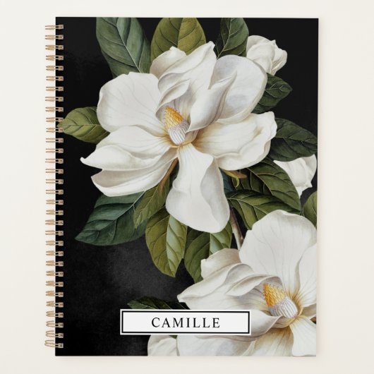 Elegant Magnolia Black en White Planner (Voorkant)