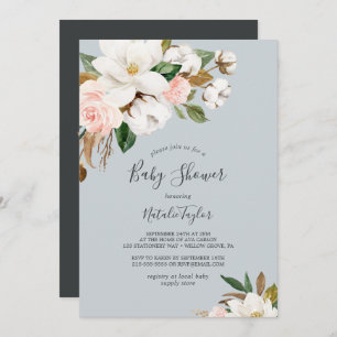 Elegant Magnolia   Blauw grijs Baby shower Kaart