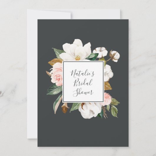 Elegant Magnolia | Blauw grijs Vrijgezellenfeest Kaart (Achterkant)