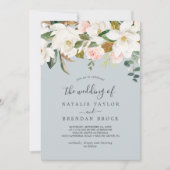 Elegant Magnolia | Blauwe grijs Het huwelijk van Kaart (Voorkant)