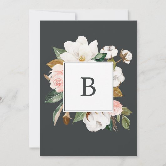 Elegant Magnolia | Blauwe grijs Het huwelijk van Kaart (Achterkant)