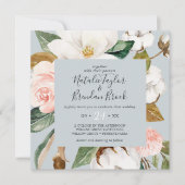 Elegant Magnolia | Blauwe grijze bruiloft Kaart (Voorkant)