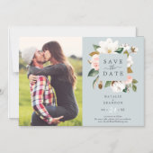 Elegant Magnolia | Blauwe grijze foto slaat de dat Magnetische Uitnodiging (Voorkant)