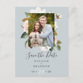 Elegant Magnolia | Blauwe grijze foto slaat de dat Uitnodiging Briefkaart (Voorkant)