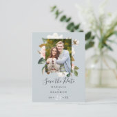 Elegant Magnolia | Blauwe grijze foto slaat de dat Uitnodiging Briefkaart (Staand voorkant)