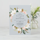 Elegant Magnolia | Blauwe grijze voorzijde en rugh Kaart (Staand voorkant)