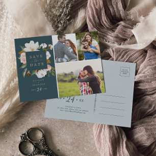 Elegant Magnolia Blauwgroen 3 Foto Opslaan Datum Uitnodiging Briefkaart