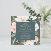 Elegant Magnolia | Blauwgroen en witte bruiloft Kaart (Staand voorkant)