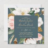 Elegant Magnolia | Blauwgroen en witte bruiloft Kaart (Voorkant)