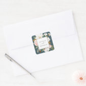 Elegant Magnolia | Blauwgroen envelopzegels voor w Vierkante Sticker (Envelop)