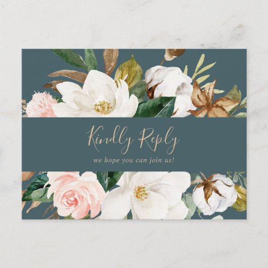 Elegant Magnolia | Blauwgroen menu Keuze RSVP-Brie (Voorkant)