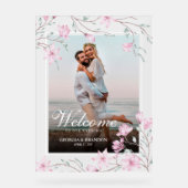 Elegant Magnolia Bloem Foto Bruiloft Welkom  Acryl Bord (Voorkant)