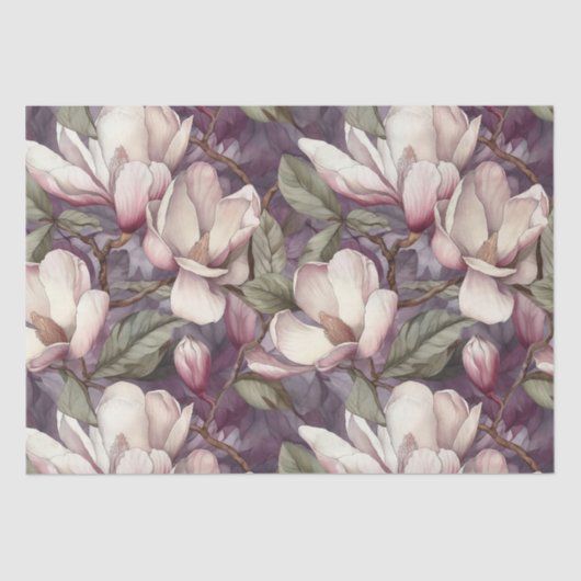 Elegant Magnolia Bloemenroze op Paarse Tissuepapier (Voorkant)