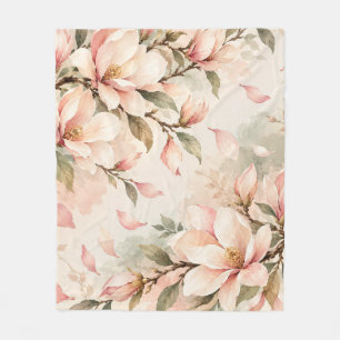 Elegant Magnolia Bloesem Botanisch Patroon Fleece Deken
