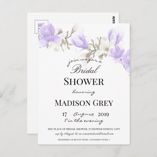 Elegant Magnolia Blossom Bridal Shower Uitnodiging (Voorkant / Achterkant)