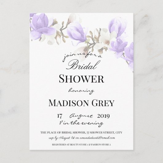 Elegant Magnolia Blossom Bridal Shower Uitnodiging (Voorkant)