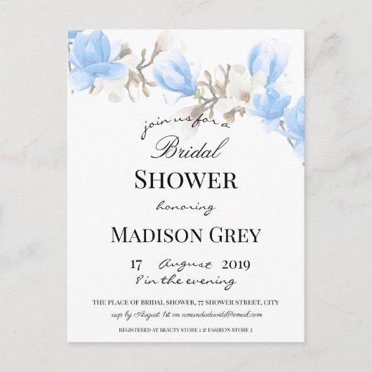 Elegant Magnolia Blossom Bridal Shower Uitnodiging (Voorkant)