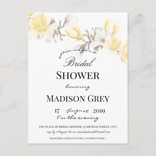 Elegant Magnolia Blossom Bridal Shower Uitnodiging (Voorkant)