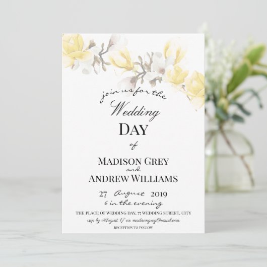 Elegant Magnolia Blossom Wedding Kaart (Staand voorkant)