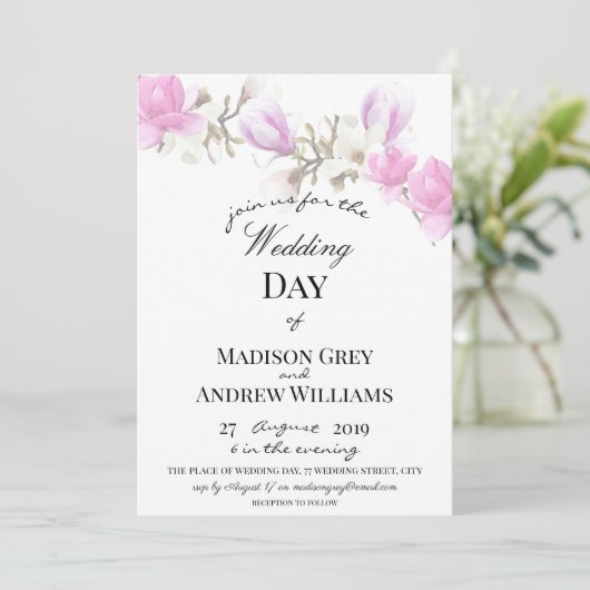 Elegant Magnolia Blossom Wedding Kaart (Staand voorkant)