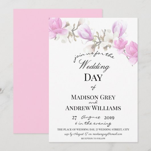 Elegant Magnolia Blossom Wedding Kaart (Voorkant / Achterkant)