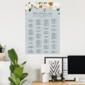 Elegant Magnolia Blue Alfabetical Seat Chart Poster (Thuiskantoor)