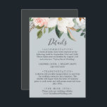 Elegant Magnolia Blue Grey Details Enclosure Kaart<br><div class="desc">Deze elegante magnolia blue gray details omhullingskaart is perfect voor een moderne,  klastige bruiloft. Het ontwerp van de zachte bloem is voorzien van waterverf blush roze pinda's,  verbluffende witte magnoliumbloemen en katoen met goud en groene bladeren in een luxueuze opstelling op een lichtblauwe grijze achtergrond.</div>