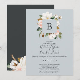 Elegant Magnolia Blue Grey in één bruiloft Kaart