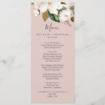 Elegant Magnolia | Blush Pink Weddenrenmenu Menu<br><div class="desc">Deze elegante magnolia blush pink bruiloft menukaart is perfect voor een moderne, klastige bruiloft. Het ontwerp van de zachte bloem is voorzien van waterverf blush roze pinda's, verbluffende witte magnolia bloemen en katoen met goud en groene bladeren in een luxueuze opstelling op een lichtroze achtergrond. Dit menu kan voor een...</div>