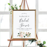 Elegant Magnolia | Blush Vrijgezellenfeest Welkom Poster<br><div class="desc">Dit elegante magnolia blush vrijgezellenfeest welkome poster is perfect voor een moderne, goede trouwdouche. Het ontwerp van de zachte bloem is voorzien van waterverf blush roze pinda's, verbluffende witte magnoliumbloemen en katoen met goud en groene bladeren in een luxe vorm. Pas het poster aan met de naam van de bruid,...</div>