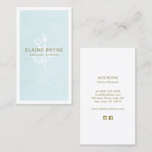 Elegant Magnolia Branch Pastel Blue Floral Visitekaartje (Voorkant / Achterkant)