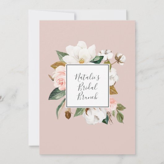 Elegant Magnolia | Bridal Brunch, wit en zwart Kaart (Achterkant)