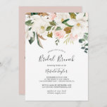 Elegant Magnolia | Bridal Brunch, wit en zwart Kaart<br><div class="desc">Deze elegante magnolia white en blush bridal brunch uitnodiging is perfect voor een moderne, klastige trouwdouche. Het ontwerp van de zachte bloem is voorzien van waterverf blush roze pinda's, verbluffende witte magnoliumbloemen en katoen met goud en groene bladeren in een luxe vorm. Pas de achterzijde van de kaart aan met...</div>