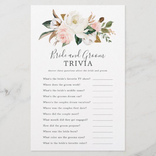 Elegant Magnolia Bride en Groom Trivia Game Flyer (Voorkant)